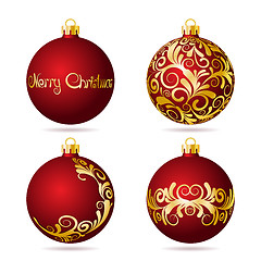 Image showing Set of Red Christmas balls on white background.