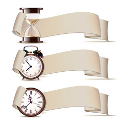 Image showing Set of banners with clocks.