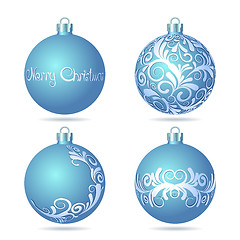 Image showing Set of Blue Christmas balls on white background.