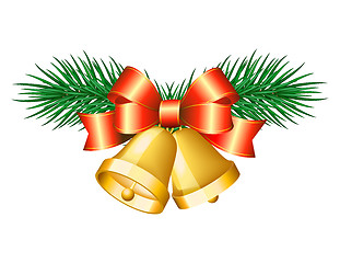 Image showing Christmas golden bells with red bows.