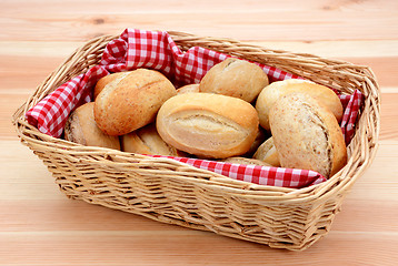 Image showing Basket full of fresh bread rolls