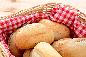 Image showing Closeup of appetising crusty petit pain in a basket