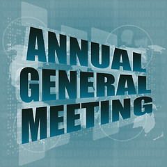 Image showing annual general meeting word on digital touch screen