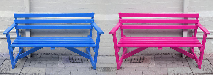 Image showing Blue and pink bench