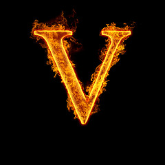 Image showing Fire alphabet letter V