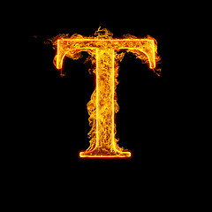 Image showing Fire alphabet letter T