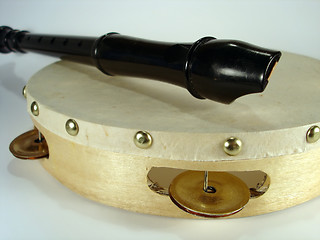 Image showing Flute and tambourine