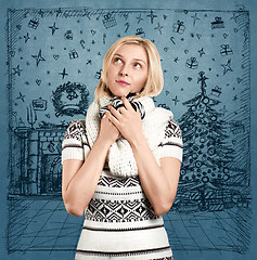 Image showing Woman Waiting For Christmas