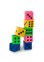 Image showing Eight colorfull pensil erasers in the shape of dice