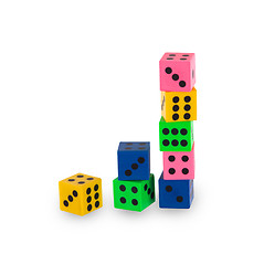 Image showing Eight colorfull pensil erasers in the shape of dice