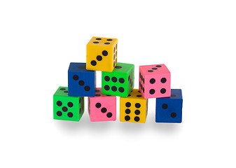 Image showing Eight colorfull pensil erasers in the shape of dice