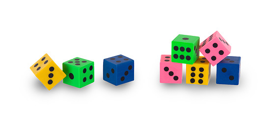 Image showing Eight colorfull pensil erasers in the shape of dice