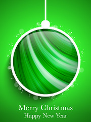 Image showing Merry Christmas Happy New Year Ball on Green Background