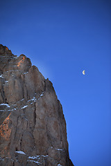 Image showing Rocks at early morning and blue sky with moon