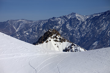 Image showing Trace from ski and snowboards on off-piste slope