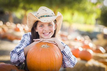 Image showing Preteen Girl Portrait at the Pumpkin Patch
