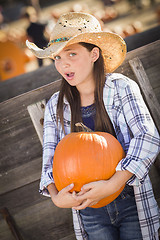 Image showing Preteen Girl Portrait at the Pumpkin Patch