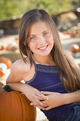 Image showing Preteen Girl Portrait at the Pumpkin Patch