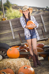 Image showing Preteen Girl Portrait at the Pumpkin Patch