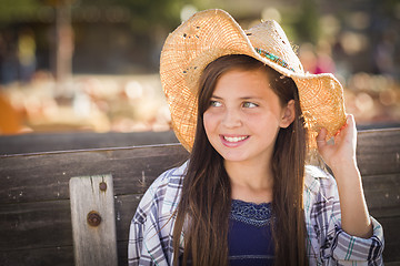 Image showing Preteen Girl Portrait at the Pumpkin Patch