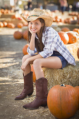 Image showing Preteen Girl Portrait at the Pumpkin Patch