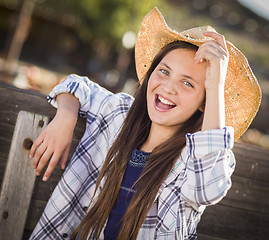 Image showing Preteen Girl Portrait at the Pumpkin Patch