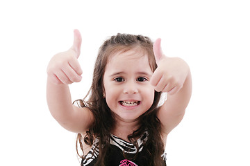 Image showing Close up portrait of cute girl showing thumbs up.Isolated on whi