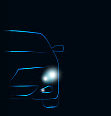 Image showing Silhouette of car with headlights in darkness