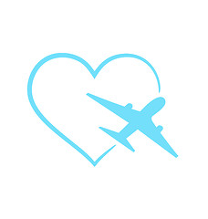 Image showing Airplane symbol in shape heart isolated on white background