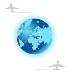 Image showing Planet with label plane for design travel brochure 