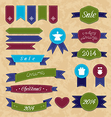 Image showing Christmas set geometric emblems and ribbons