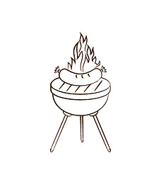 Image showing Barbecue with sausage and flame