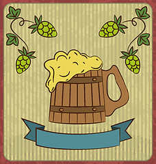 Image showing Vintage card with wooden mug beer