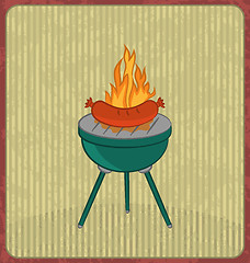 Image showing Barbecue card with sausage and flame