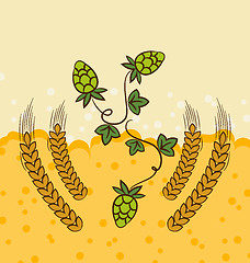 Image showing Beer background with hop leaves and wheats