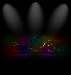 Image showing Silhouette of colorful car in darkness