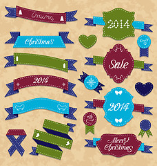 Image showing Christmas set geometric labels and ribbons