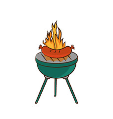 Image showing Barbecue with sausage and flame