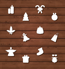 Image showing Set Christmas design elements on wooden texture