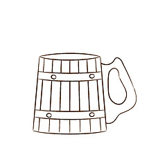 Image showing Wooden mug with beer isolated on white background