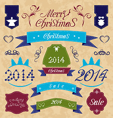 Image showing Christmas set - labels, ribbons and other decorative element