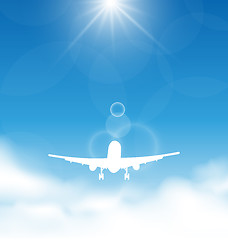 Image showing Blue sky and clouds with flying airplane