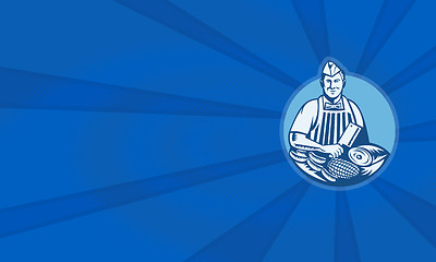 Image showing Butcher With Meat Cleaver Meat Cuts Retro 