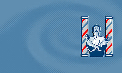 Image showing Barber With Pole Hair Clipper and Scissors Retro