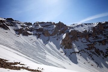 Image showing Snowy mountains with trace of avalanche