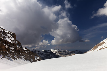 Image showing Snowy mountains and sky with cloud