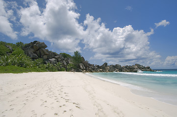 Image showing Tropical white sand beach, La Digue Island, Seychelles