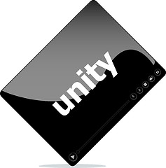 Image showing Social media concept: media player interface with unity word