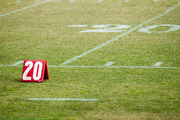 Image showing football field 20 twenty yard line marker
