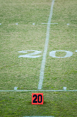 Image showing football field 20 twenty yard line marker
